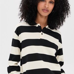 Lioness Black and Cream Striped Long Sleeve Top